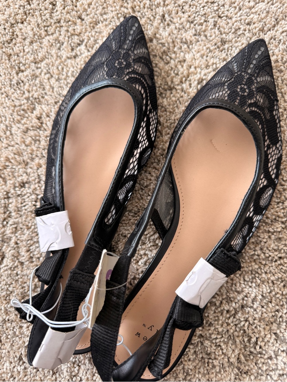 a new day Black Lace Pointed Slingback Flats Size 6.5